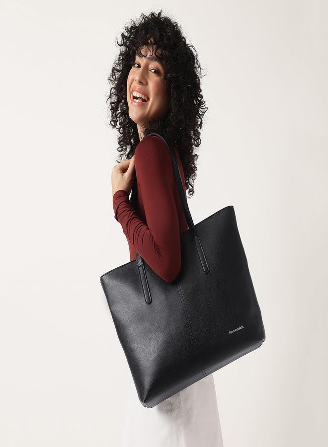 Fastrack Casual Tote Bag For Girls, Large Size With A Zipper Closure And Padded Laptop Compartment, Compatible With Laptops Up To 15 Inches, Double Handle Tote Bag, Black - Image 2